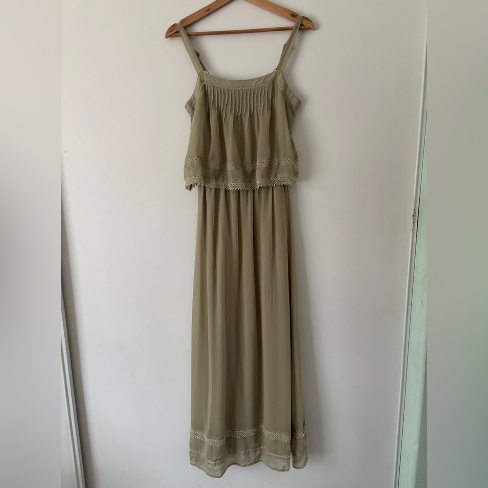 Esley Olive Green Maxi Dress with Crochet Trim
